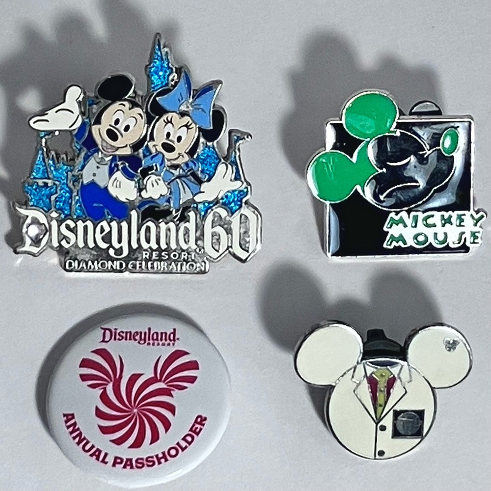 4 DISNEY TRADING PINS SET / 60th Anniversary, HIDDEN MICKEY, Green Mickey Hmph!